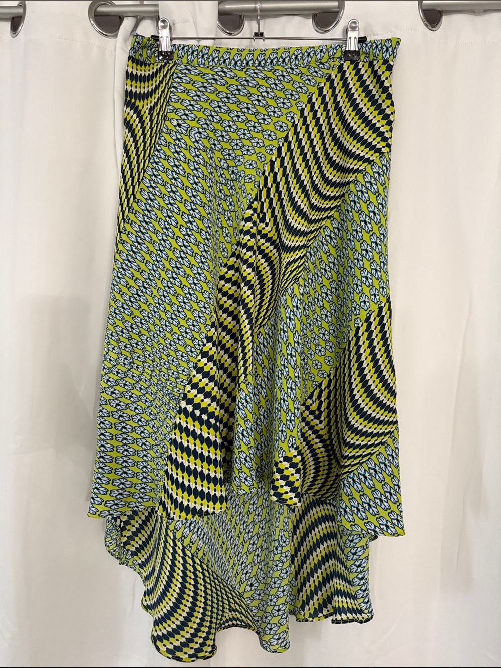Laundry By Shelli Segal Lime Green and Navy High-Low Printed Flared Skirt